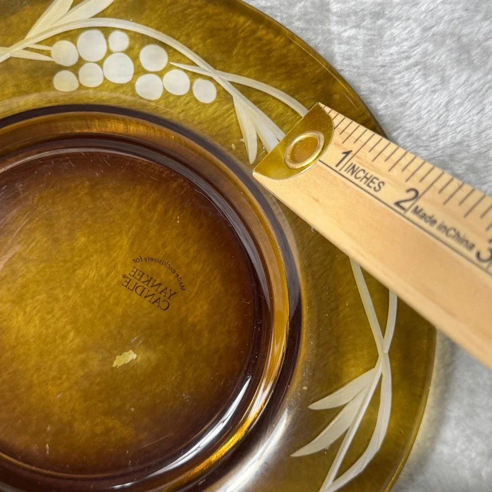 Yankee Candle Amber Etched Glass Candle Plate Charger Decorative Fall Home Decor